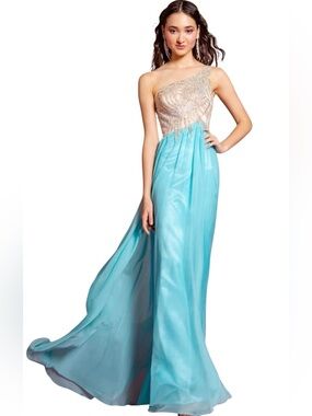 Blue and Silver Gown size XL one shoulder